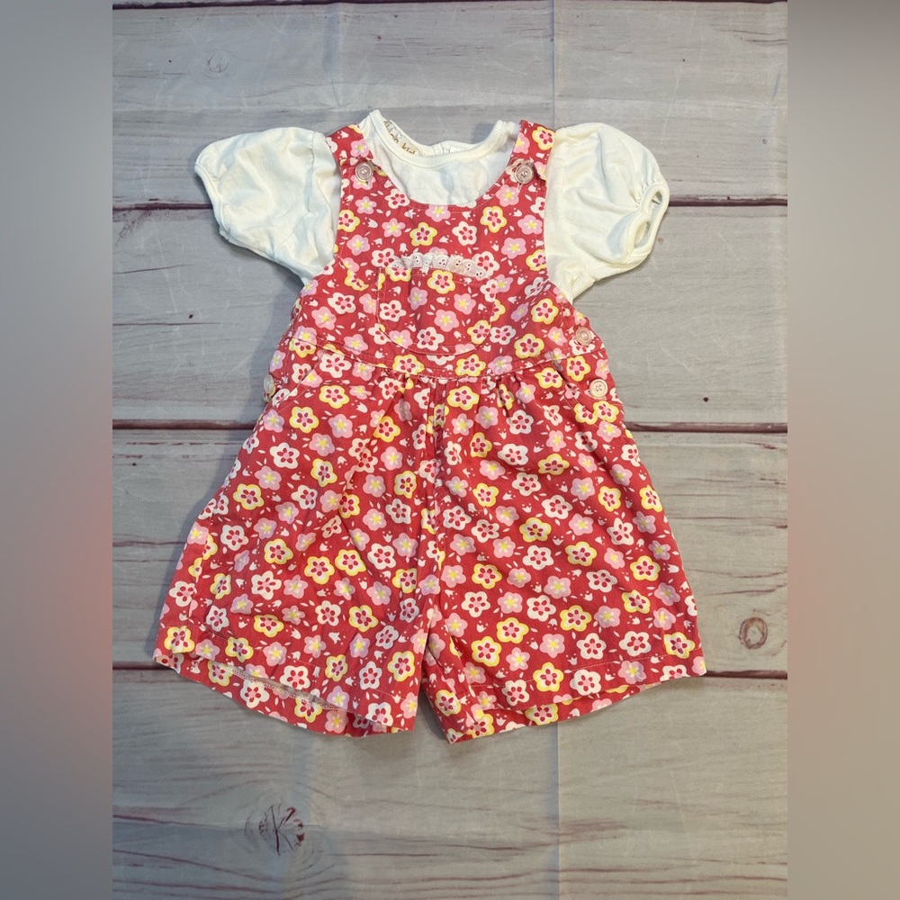 Vintage Beluga Kids New York Pink Floral Overalls and T-shirt 2 Piece Set